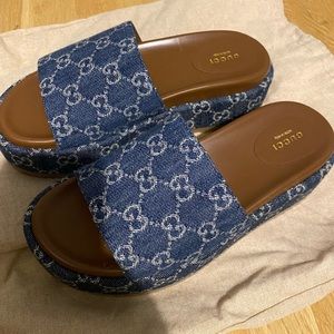 GUCCI denim gg platform slides size 39.5